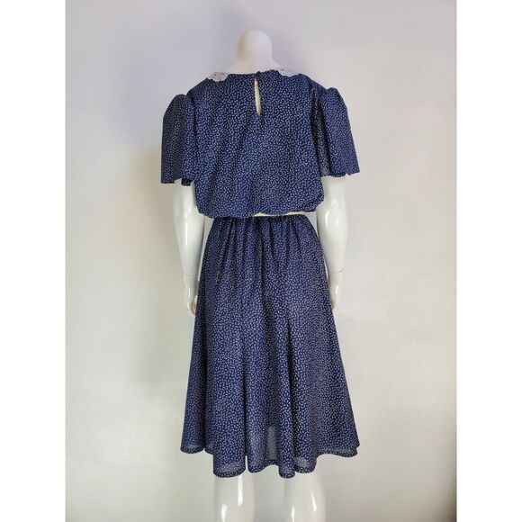 Vintage 80s Jenny Navy Polkadot Day Dress - Picture 3 of 10